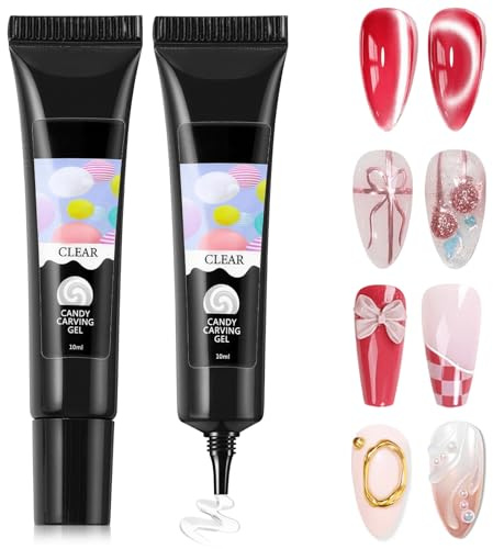 3D Nagel Gel 2 * 10ml, Modelliergel, Sculpting Gel, transparent | Transparentes 3D Nagel Modelliergel für Nail Art, Charms und Strass, hohe Viskosität, ideal für DIY Maniküre und Studio.