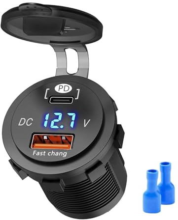 USB Car Charger Socket, USB C 48W 12V/24V USBsocket with USB-C PD & USB-A Fast Charging Dual Port, Car Charger Socket 12v for Campervan Motorcycle RV Marine