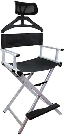 Acentesoft Schminkstuhl Belastbar bis 150 kg, Regiestuhl Klappbar Hoch mit Aluminium Gestell und Eisen Verschleissfest, Ergonomischer Faltbarer Kosmetikstuhl(Silver)