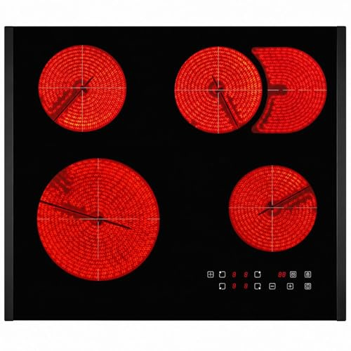 Oranier Kochfeld 60 cm mit 2 schwarzen Seitenleisten - Einbau Glaskeramikkochfeld autark & ohne Induktion - 4 Kochzonen mit Bräterzone, Zweikreiszone & Touch Control Steuerung