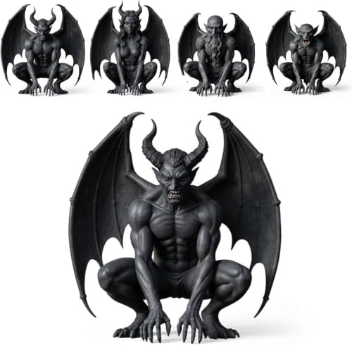 Gothic Horn Demon Gargoyle Statue Dark Queen Resin Decor 6 Inches，Horn Demon：5D x 60W x 30H centimetres