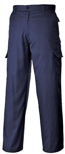 Portwest C701 Hose Polyester-Baumwolle Verstärkte Nähte 2 Cargo-Taschen BAU | Marine, UPF 40+, Strapazierfähiges Polycotton-Gewebe, Mischgewebe, Polybaumwolle, 2 Aufgesetzte Gesäßtaschen, Langgröße, Bau