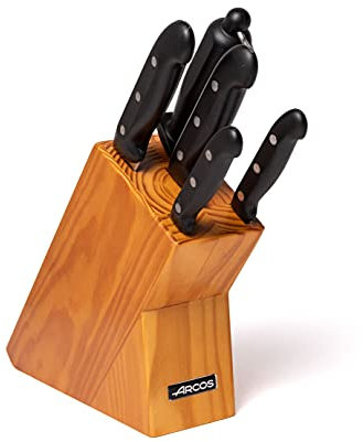 Arcos Set Cuchillos 5 piezas Acero Inoxidable Nitrum. Cuchillo Cocina Profesional Pelar Frutas y Verduras. Mango Ergonómico Polioximetileno POM. Serie Maitre. Hoja ancha, filo suave. Color Negro.