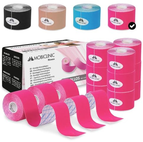 Mobiclinic®, 12er Pack Kinesiologie Tape, Neurologisches Klebeband, Von 5m x 5cm, Sportpflaster, Muskelentspannung, Kinesiologischer Verband, Face, Pink