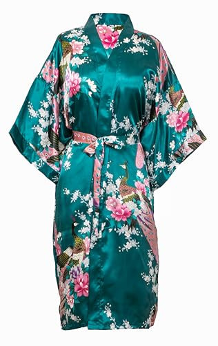 CCcollections Long Kimono Robe pour Femme, Peignoir de Luxe Léger - Élégante Robe de Nuit & Peignoir de Mariée, Cadeau Parfait pour une Douche Nuptiale & Loungewear de Luxe (Vert Foncé)