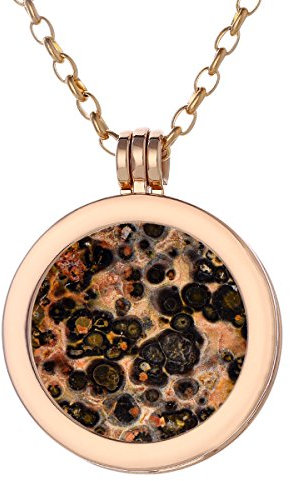 Morella Damen Halskette Gold 70 cm Edelstahl und Anhänger mit Edelstein Leopardenjaspis Coin 33 mm Chakren Scheibe in Schmuckbeutel