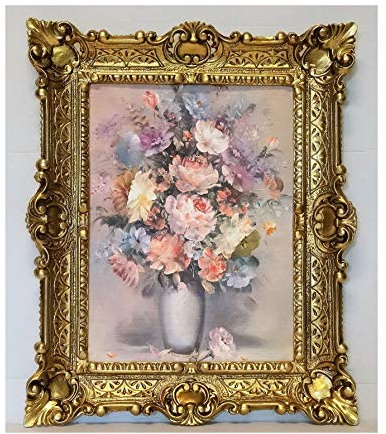 Lnxp Wunderschönes Gemälde Stillleben 56x46 cm Bilder Barock Antik Repro Rahmen Blumen Vase Blumenparadise 50B