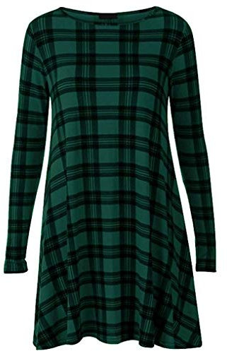 Womens Celebs Aztec Animal Army Rose Skull Print Skater Swing Dress Plus Sizes (M/L 12-14, Bottle Green Tartan)