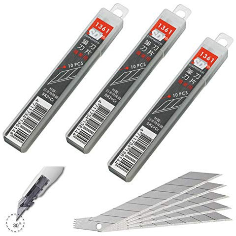 SDI - Paquet de 30 Lames de Rechange en Acier SK2+Cr. 9mm /30º Couteau Professionnel SDI Ingenuity