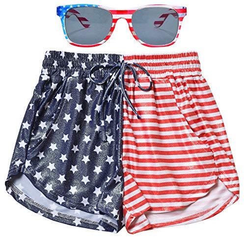 Perfashion Damen Metallic-Shorts, Sommer, glitzernd, heißes Outfit, glänzende Kurze Hose, Flagge, Groß