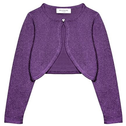Bolerose Filles Manche Longue Boléro Scintillante Enfants Cardigan (Violet, 11-12 Ans)