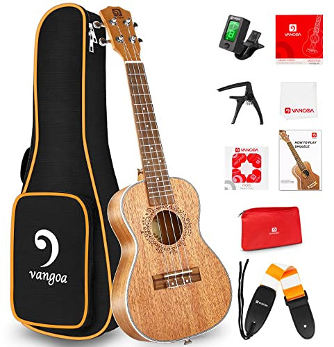 Vangoa Tenor-Ukulele, akustisch, 66 cm, Mahagoni, Hawaii-Gitarre, mit Lernanleitung, Saiten, Plektren, Kapodaster, Gurt, Stimmgerät für Kinder, Anfänger, Erwachsene
