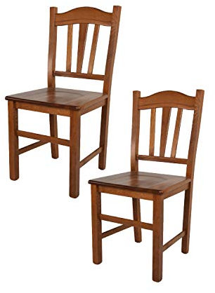 t m c s Tommychairs - 2er Set Stühle Silvana für Küche und Esszimmer, Robuste Struktur aus Buchenholz, in der Farbe Helles Nussbraun lackiert und Sitzfläche aus Holz