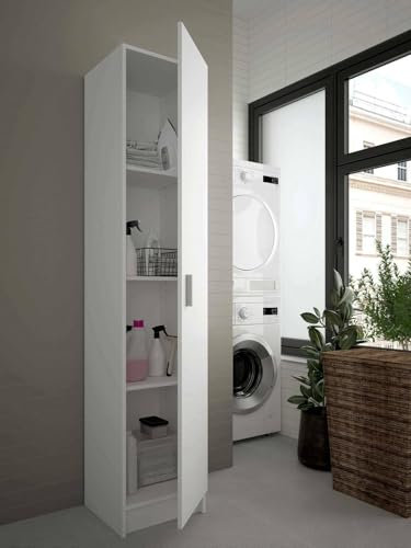 DMORA - Armoire Polyvalente Clearwater, 1 Porte, Étagère à Chaussures Verticale, 37x37h180 cm, Blanc
