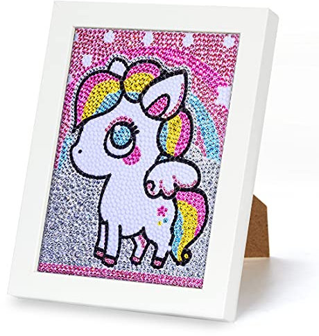 Diamond Painting Kinder Mädchen,5D DIY Einhorn Diamant Painting mit Rahmen,Mosaik Bastelset Kinder Diamant Paint Pferde Full Mosaikherstellung Kits,Einschulung Geschenk HomeRoom WandDecor 20x15 cm