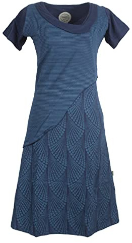 Vishes - Alternative Bekleidung - Damen Kurzarm Lagenlook Kleid Hippie Streifen Punkte Muster