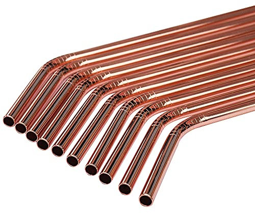 Paille Inox 10pcs Rose Gold Couleur en acier inoxydable Pailles de boire rouille Dia 6mm Bent avec 2 pinceaux 260mm Paille Reutilisable (Color : Rose gold 260MM)