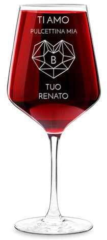 Maverton Calice da vino Rubino XL - incisione personalizzata - 530 ml - in vetro - ideale per il vino rosso e bianco - regalo di compleanno unico per la donna - pensiero speciale - cuore geometrico