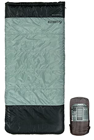 Klymit Unisex-Erwachsene Wild Aspen Leichter rechteckiger, 6,7 °C, Schlafsack für Camping, Wandern und Rucksackreisen bei kaltem Wetter, Grün, Regular (Rectangle)