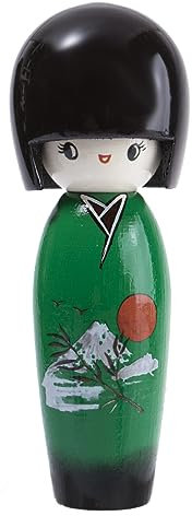 lachineuse - Japanische Kokeshi grüne Freude, 13,5 cm – Japanische Puppe aus Holz mit Kimono Mont Fuji – japanische Dekoration – Kokeshi traditionell Japan – Geschenkidee
