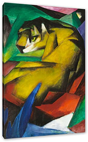 Franz Marc - Der Tiger als Leinwandbild / Größe: 120x80 cm / Wandbild / Kunstdruck / fertig bespannt, Weiß