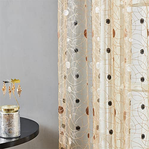 Hiseng 2 Pezzi Tende Voile Trasparente, Decorativi Sheer Tenda per Soggiorno Camera Cameretta Balcone Finestra e Interni, Semi Trasparente Tenda Leggera (Marrone,183x259cm)