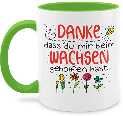 Tasse Tassen 325ml - Danke dass du mir beim Wachsen geholfen hast - Abschied Erzieher Erzieherin - 325 ml - Hellgrün - geschenke für kindergärtnerinnen kita abschiedsgeschenk kindergärtner bee