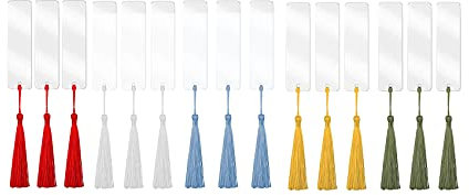 Dasing 15 Stücke Acryl Lesezeichen Rohlinge, Lesezeichen Personalisiert Rechteck DIY Bookmark mit Mehrfarbige Quaste Leer Klar Mach Es Selbst Unfertige Lesezeichen Ornamente Dekore