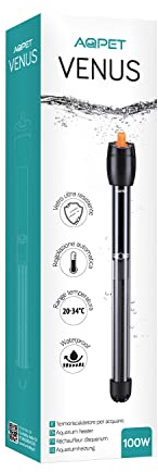 AQPET VENUS Riscaldatore Termoriscaldatore per Acquario in vetro Infrangibile Termostato regolabile, 100 Watt Lunghezza 26 cm