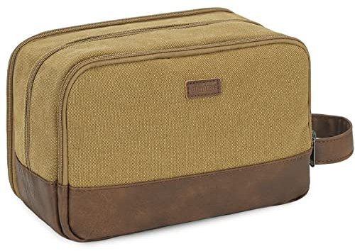 WANDF Trousse de Toilette de Voyage pour Hommes Trousse Toilette Suspendue Organisateurs Toilettes en Toile Résistant à l'eau Rasage pour Accessoires Toilettes(Kaki)