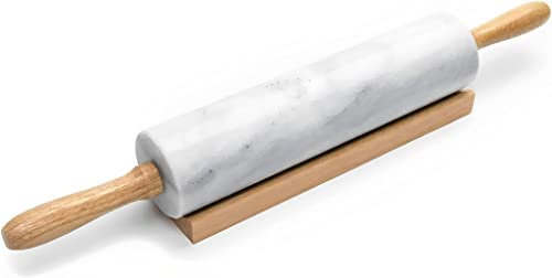 Unibos | Professional Solid Rolling Pin | Luxury Non-Stick Marble | Rolling Pin Revolving | Ideal for Baking Pastry etc | Professional Dough Roller | Wooden Handle | White | 48 x 6 cm