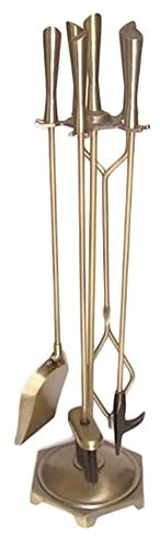 Terrassen-Lounge-Stühle, Kamin-Werkzeug-Set, 5-teilig, Schmiedeeisen, Feuerstelle, Schürhakenhalter, 78,7 cm hoch, für drinnen und draußen, Feuerstelle, Ständer, rustikale Zange, Schaufel, Bürste,