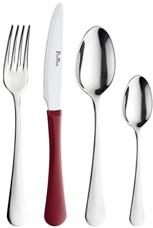 Prima Collection Bellagio Set 24 Pezzi Acciaio Inox Nichel Free Made in Italy, coltello con manico in polipropilene colore Rosso