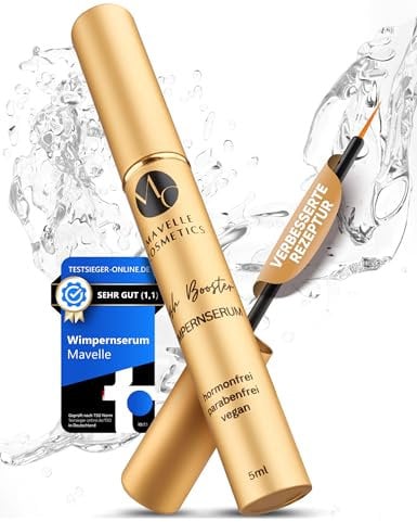 Mavelle Lash Booster | Wimpernserum Testsieger [Hormonfrei & Vegan] Schnelle Wirkung für lage, dichte Wimpern - Wimpernwachstum + mehr Schwung - jetzt testen