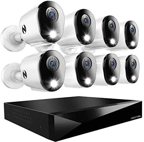 Night Owl Système de caméra de sécurité à domicile audio 2 voies DVR 12 canaux avec (8) caméras de dissuasion filaires 2K HD intérieur/extérieur et disque dur de 1 To (ajouter jusqu'à 4 caméras Wi-Fi)