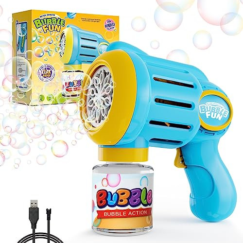 Automatic Bubble Machine for Kids,10000+ Bubbles Per Minute,Rechargeable Bubble Blower,Bubble Maker for kids with 10 Holes/lighting/90MLX2 Bubble Solution for Parties,Wedding,Birthday,Gift (Blue)