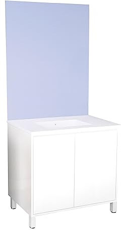 ONDÉE, Meuble à Poser BELIS + Miroir affleurant, Classique et Intemporel, Largeur : 80cm, Blanc, Plan céramique 1 Vasque, 2 Portes Prise de Main, Livré monté, Norme FSC, Gamme Zen à Vivre