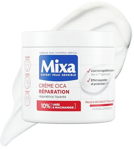 Mixa Expert Peau Sensible - Crème Cica Réparation - Réparation Effet Longue Durée - Peaux Très Sèches et Rugueuses - Visage, Corps, Mains - Hypoallergénique - 400ml