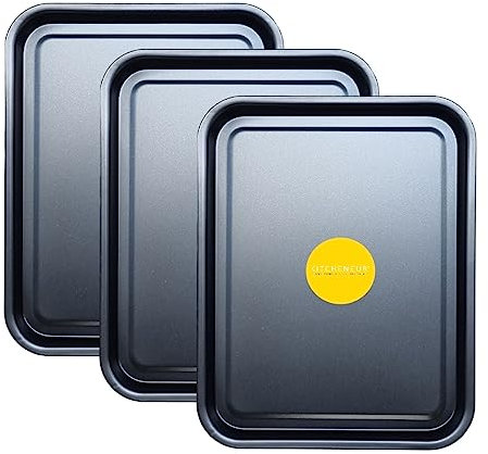 KITCHENEUR® Essentials Lot de 3 plaques de cuisson 38 cm – Facile à nettoyer – Moule anti-adhésif – Noir – Passe au lave-vaisselle et facile à nettoyer