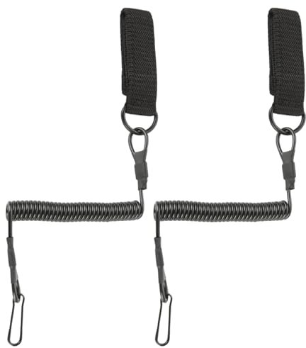 AKOLAFE 2 Stück Spirale Schlüsselring Tactical Lanyard Schwarz Elastisches Sicherheitsseil Spiral Karabiner Wiederverwendbar Schlüsselanhänger für Schlüsseln, Angeln und Camping