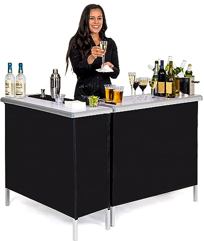 GoBar Portable Double Bar Table Set - Mobile Bartender Station for Events - Includes Carrying Case - Standard or LED