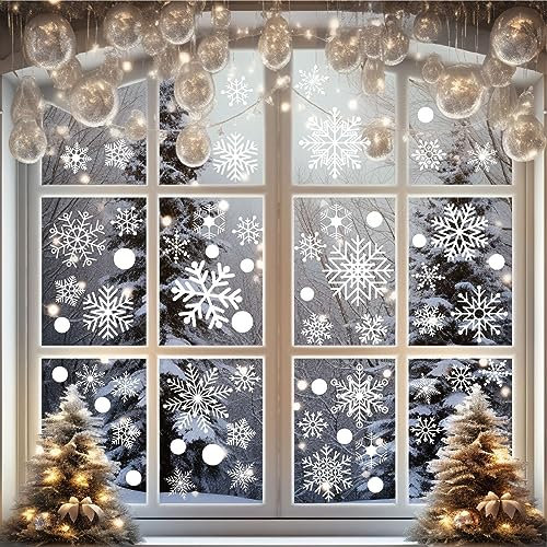 Weiße Schneeflocken Fensteraufkleber – 6 Blatt 114 Stück Weihnachten Schneeflocke Fensteraufkleber Aufkleber Dekor für Glasfenster Klassenzimmer Home Office für Winter Wonderland Frozen Motto-Party