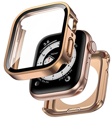 Kawoco 2 in 1 Wasserdicht Hülle für Apple Watch 40mm Series 6/5/4/SE mit Tempered Glas Displayschutz, 360° Rundum PC Front & Rückseite Gehäuse Schutzhülle für iWatch 40mm Roségold