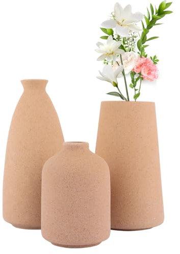 LOLYSIC 3er Set Braun Keramik Vasen,perfekt für die Präsentation kreativer Regale wie Blumen,Pampa usw