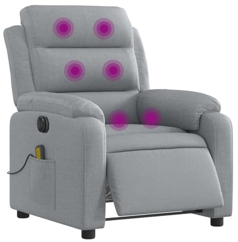 vidaXL Massagesessel Elektrisch, Sessel Verstellbare Rückenlehne Fußteil, Fernsehsessel Relaxsessel mit Liegefunktion, Liegesessel Polstersessel Ruhesessel, Hellgrau Stoff