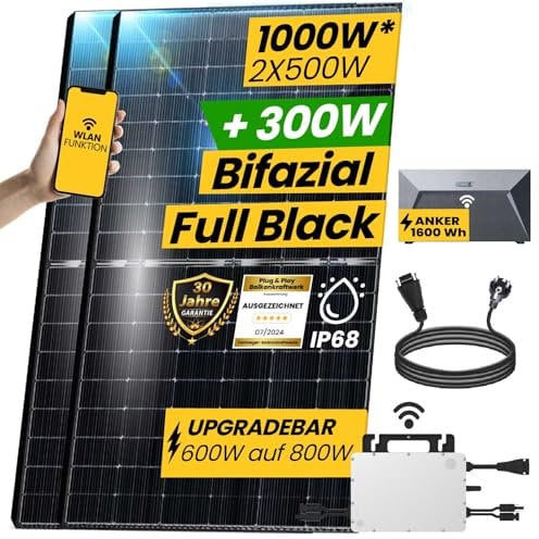 EPP.Solar® Balkonkraftwerk mit Speicher Komplettset 1000W Bifazial | HMS Wechselrichter 800W | Photovoltaik Solaranlage mit 1,6 kWh Solarspeicher von Anker