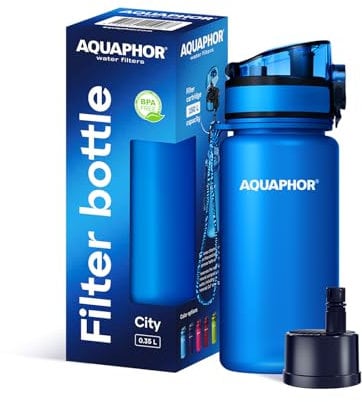 AQUAPHOR City | Kleine Trinkflasche mit Wasserfilter 350 ml Blau | Kompakt, leicht & BPA-frei | Für Kinder und unterwegs geeignet | Filterflasche mit Aktivkohlefilter | Perfekt zum Schulstart
