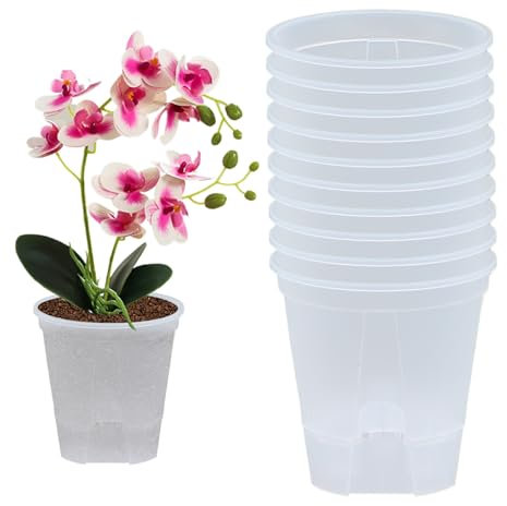 Pot d'orchidée, Pot de plante d'auto-arrosage 10pcs Pot d'orchidée respirant Pp Self Watering Planter avec trou de drainage 5,5 pouces rechargeables Auto-arrosage Pots de fleurs pour le bureau à domi