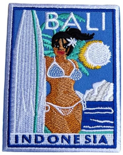 Bali Indonesien Patch (8,9 cm) bestickt zum Aufbügeln oder Aufnähen, Abzeichen für Reisen, Souvenir, Surf, DIY, Emblem, Geschenkflicken