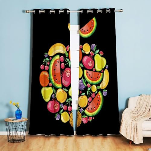 Vorhänge Schwarze Rote Früchte Gardinen Weich Verdunklungsvorhänge Thermovorhang Vorhang Blickdicht Gardinen mit ösen Vorhänge Wohnzimmer Schlafzimmer Waschbar Curtains(2x140x250cm)